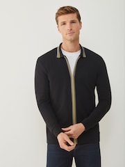 PS Paul Smith Black Stripe Detail Zip Through Polo Shirt - Image 1 of 5