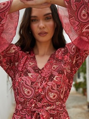 Another Sunday Red Paisley Frill Sleeve Midi Dress - Image 4 of 5