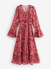 Another Sunday Red Paisley Frill Sleeve Midi Dress - Image 5 of 5