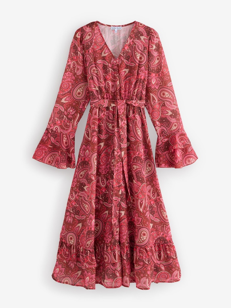 Another Sunday Red Paisley Frill Sleeve Midi Dress - Image 5 of 5