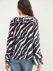 Another Sunday Animal Frill Sleeve Notch Neck Tie Detail Blouse - Image 3 of 4