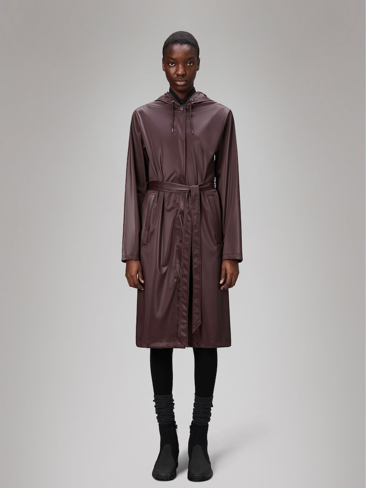 Rains Red Waterproof A-Line Long Jacket - Image 1 of 4