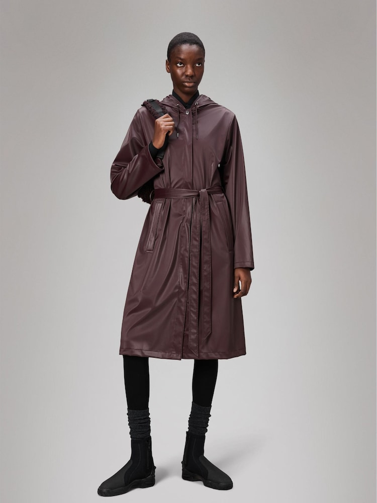 Rains Red Waterproof A-Line Long Jacket - Image 4 of 4