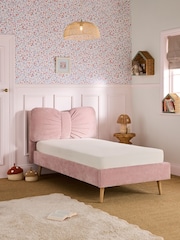 Smart Chenille Blush Pink Bow Single Bed Frame - Image 2 of 6