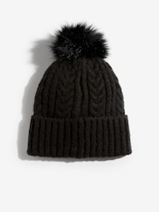 Preto - Lipsy Cosy Cable Pom Hat - Imagem 2 de 3