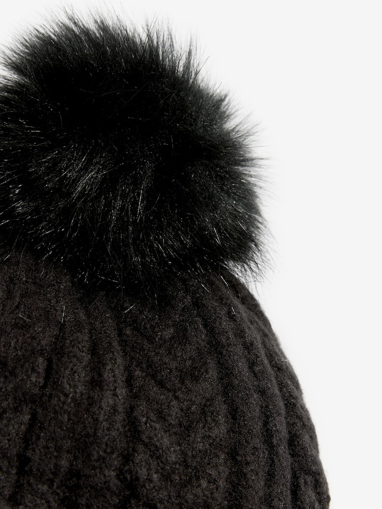 Preto - Lipsy Cosy Cable Pom Hat - Imagem 3 de 3