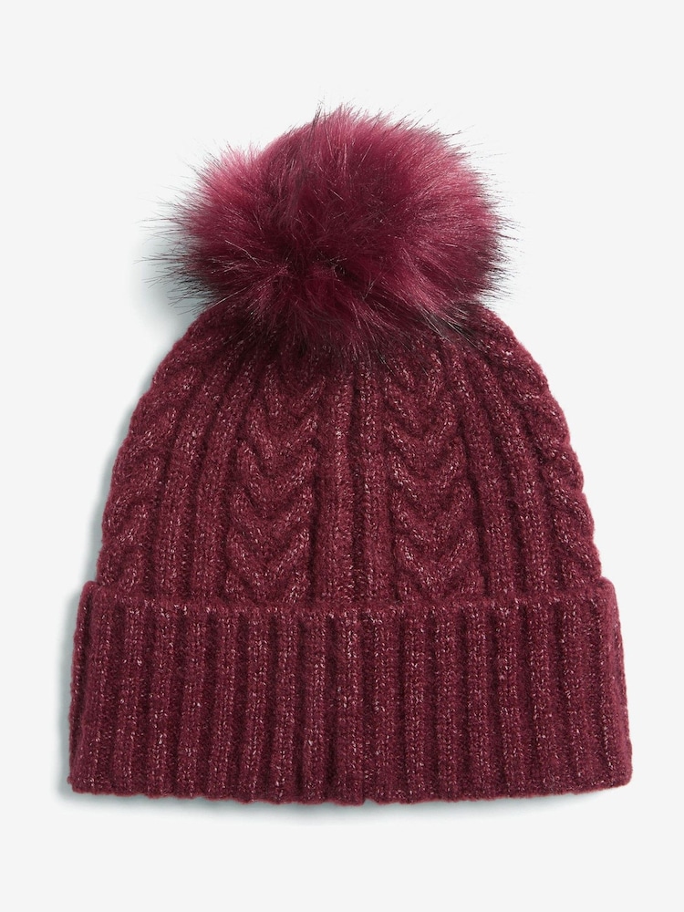 Vermelho Borgonha - Lipsy Cosy Cable Pom Hat - Imagem 2 de 4
