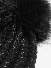Lipsy Black Shimmer Ribbed Pom Hat - Image 3 of 3