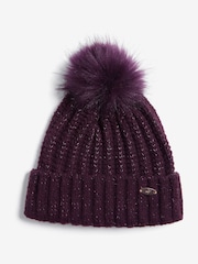 Lipsy Berry Shimmer Ribbed Pom Hat - Image 1 of 4