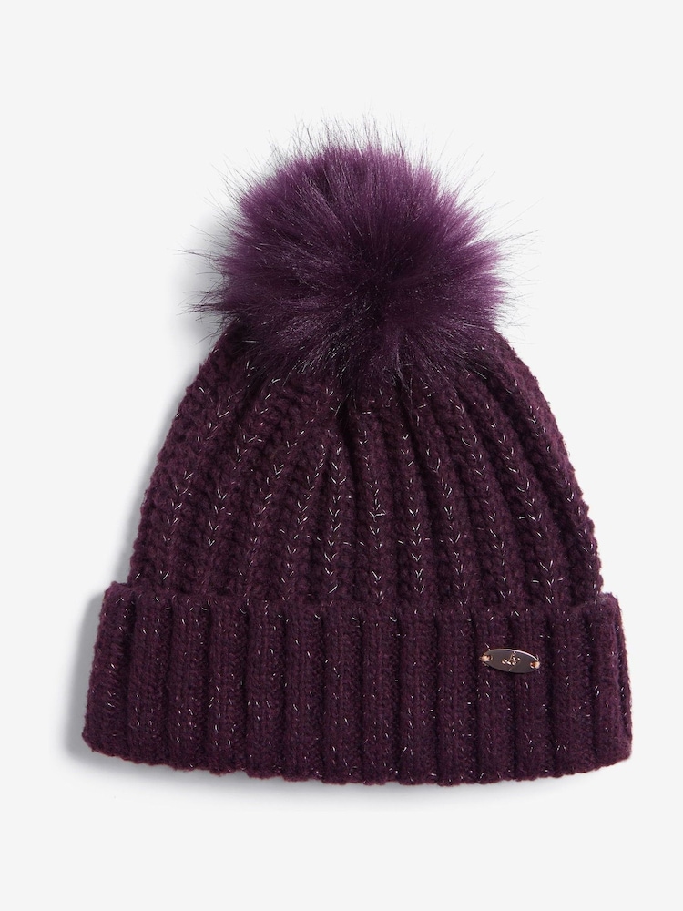 Lipsy Berry Shimmer Ribbed Pom Hat - Image 1 of 4