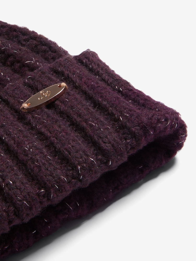Lipsy Berry Shimmer Ribbed Pom Hat - Image 2 of 4