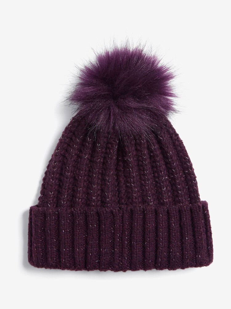Lipsy Berry Shimmer Ribbed Pom Hat - Image 4 of 4