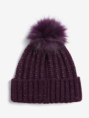 Lipsy Berry Shimmer Ribbed Pom Hat - Image 6 of 6
