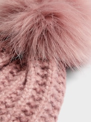 Lipsy Pink Shimmer Ribbed Pom Hat - Image 3 of 4