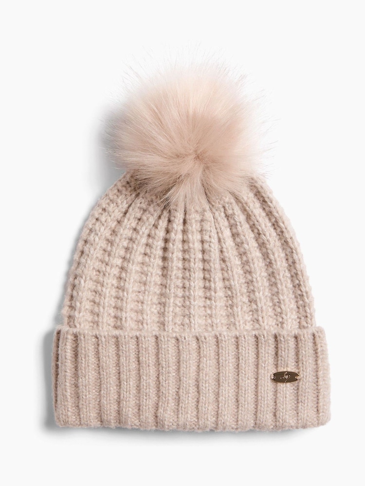 Lipsy Neutral Shimmer Ribbed Pom Hat - Image 1 of 4