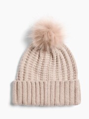 Lipsy Neutral Shimmer Ribbed Pom Hat - Image 4 of 4