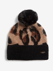 Lipsy Classic Leopard Print Brushed Pom Hat - Image 1 of 4