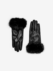 Lipsy Black Faux Fur Leather Look Gloves - Image 1 of 3