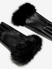 Lipsy Black Faux Fur Leather Look Gloves - Image 2 of 3
