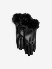 Lipsy Black Faux Fur Leather Look Gloves - Image 3 of 3