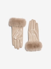Lipsy Neutral Faux Fur Leather Look Gloves - Image 1 of 4