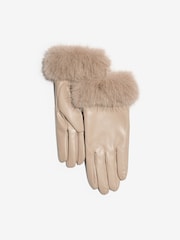 Lipsy Neutral Faux Fur Leather Look Gloves - Image 3 of 4