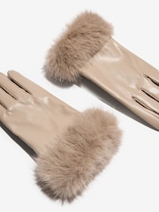 Lipsy Neutral Faux Fur Leather Look Gloves - Image 4 of 4