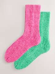 Bright Pink/Green Ribbed Socks 2 Pack - Image 1 of 5