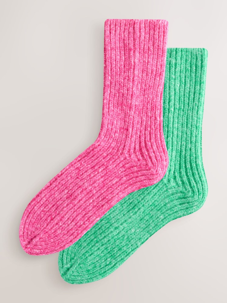Bright Pink/Green Ribbed Socks 2 Pack - Image 1 of 5
