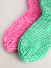 Bright Pink/Green Ribbed Socks 2 Pack - Image 4 of 5