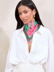 Lipsy Pink and Green Satin Multiway Head Scarf - Image 1 of 2