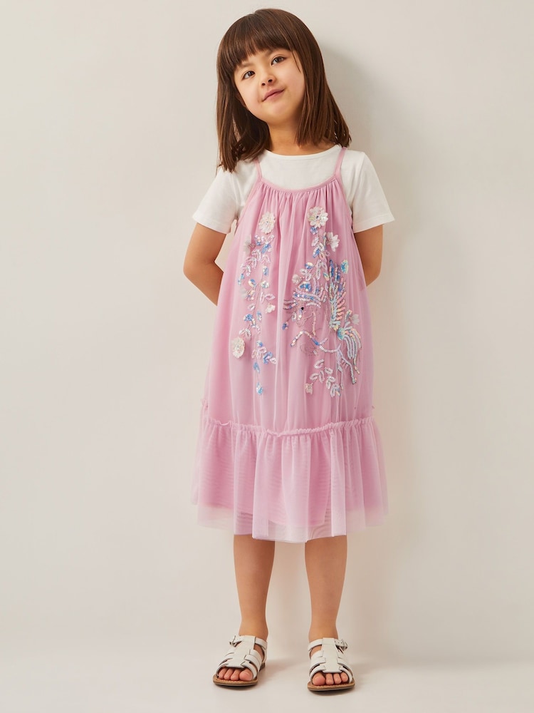 Monsoon Purple Unicorn Embellished T-Shirt & Tulle Dress Set - Image 1 of 1