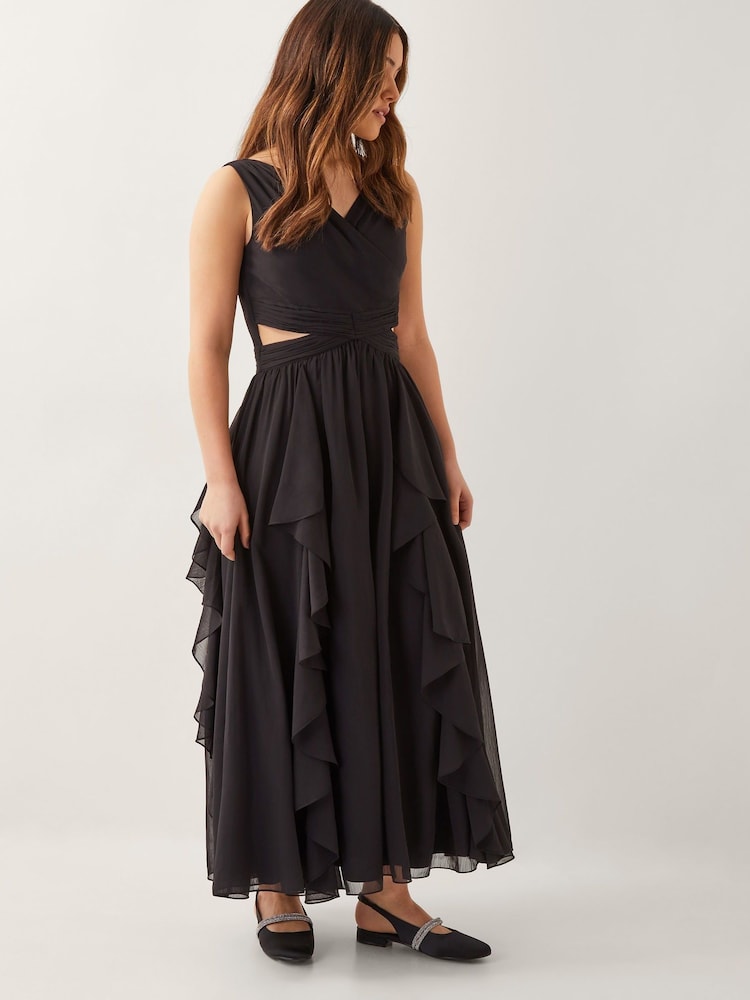 Monsoon Black Clemmie Cut-Out Ruffle Prom Dress - Image 1 of 3