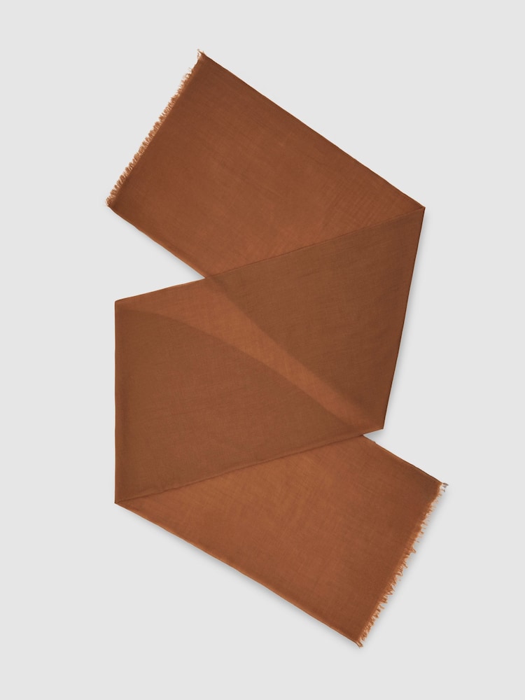 Reiss Camel Heidi Wool-Cashmere Lightweight Scarf - Image 1 of 5 Reiss Camel Heidi Wool-Cashmere Lightweight Scarf - Image 1 of 5