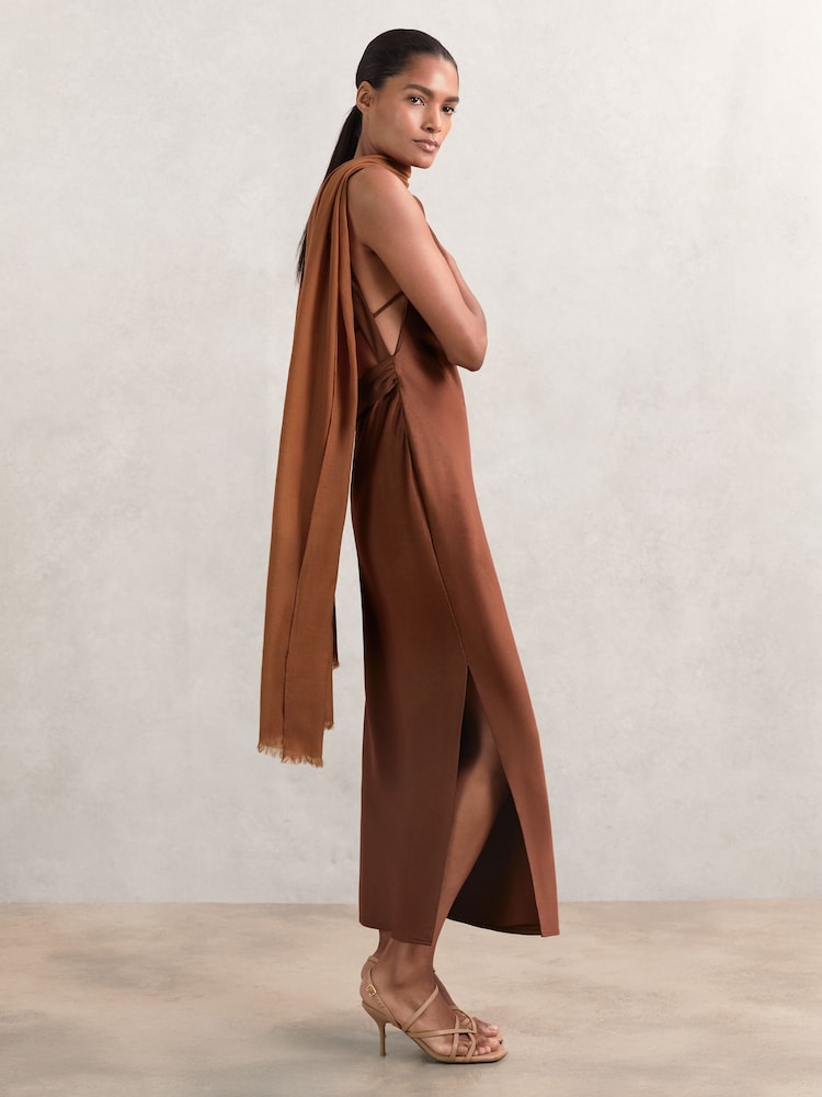 Reiss Camel Heidi Wool-Cashmere Lightweight Scarf - Image 2 of 5 Reiss Camel Heidi Wool-Cashmere Lightweight Scarf - Image 2 of 5