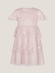 Monsoon Pink Baby Sophie Embroidered Polka Dot Tulle Dress - Image 1 of 3