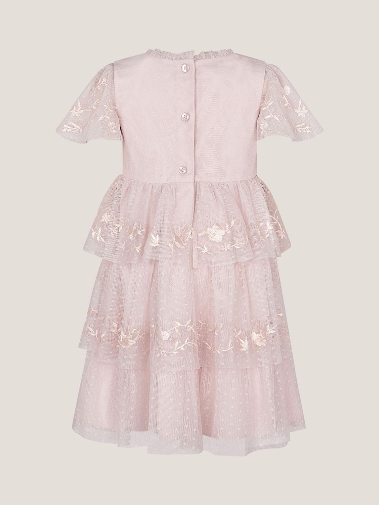 Monsoon Pink Baby Sophie Embroidered Polka Dot Tulle Dress - Image 2 of 3