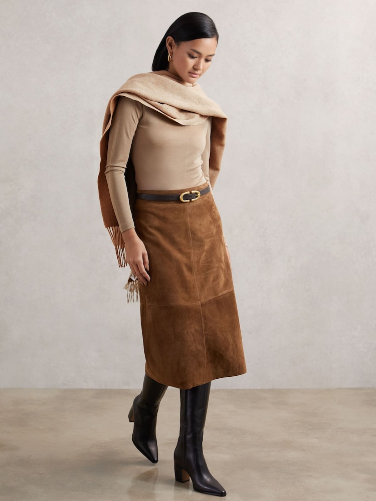 Reiss Taupe Picton Wool-Cashmere Script-Logo Scarf - Image 2 of 6 Reiss Taupe Picton Wool-Cashmere Script-Logo Scarf - Image 2 of 6