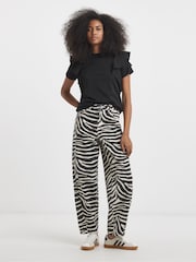 Simply Be Animal Print 100% Cotton Denim Barrel Leg Jeans - Image 1 of 4