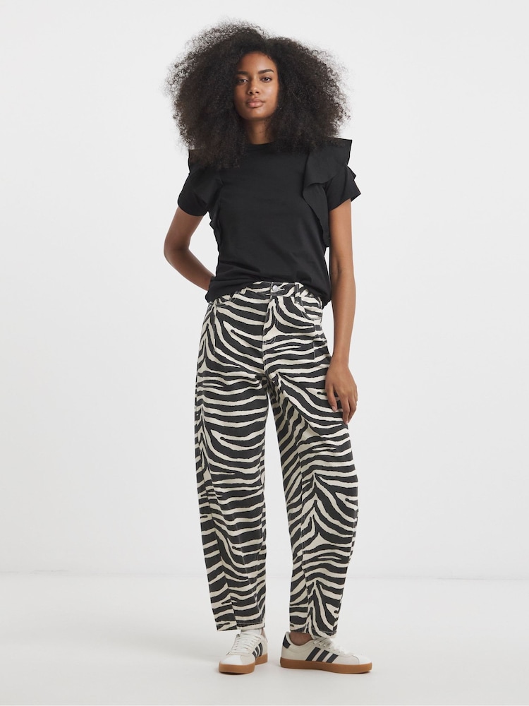 Simply Be Animal Print 100% Cotton Denim Barrel Leg Jeans - Image 1 of 4
