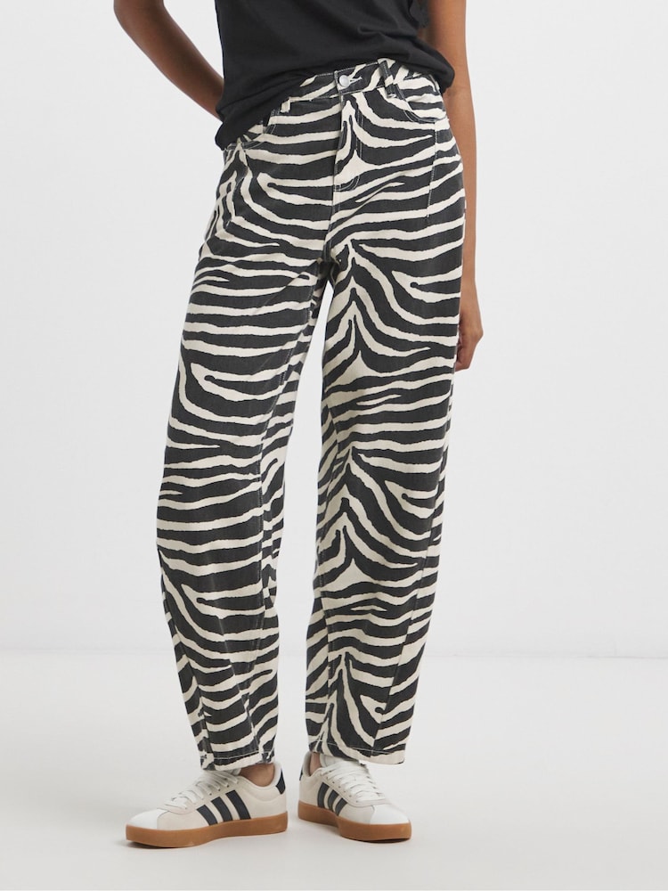 Simply Be Animal Print 100% Cotton Denim Barrel Leg Jeans - Image 4 of 4