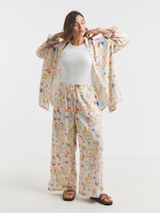 Simply Be Cream Wide Fit Tie Waist Wide Leg Trousers - Image 1 of 5