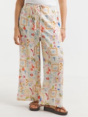 Simply Be Cream Wide Fit Tie Waist Wide Leg Trousers - Image 4 of 5