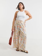 Simply Be Cream Wide Fit Tie Waist Wide Leg Trousers - Image 5 of 5