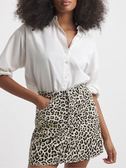 Simply Be Animal Print 100% Cotton Denim Five Pocket Mini Skirt - Image 1 of 4