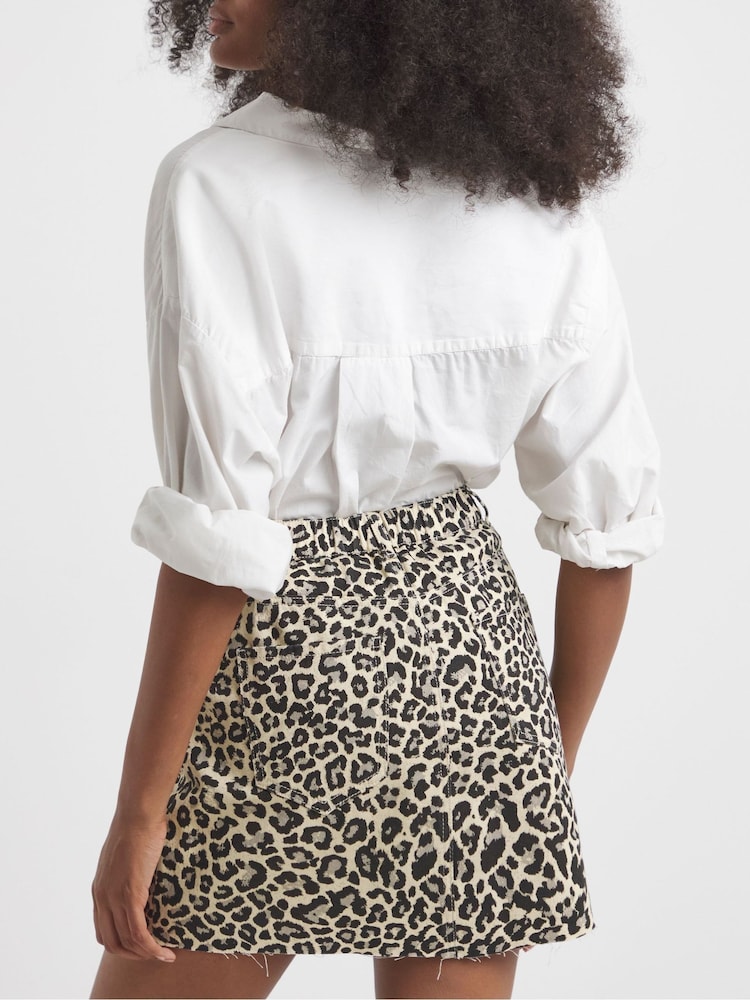 Simply Be Animal Print 100% Cotton Denim Five Pocket Mini Skirt - Image 2 of 4