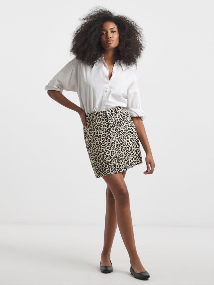 Simply Be Animal Print 100% Cotton Denim Five Pocket Mini Skirt - Image 4 of 4