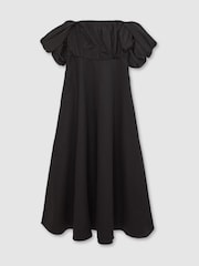 Reiss Black Frankie Bardot Sculpted Bodice Midi Dress With Linen - Image 2 of 5