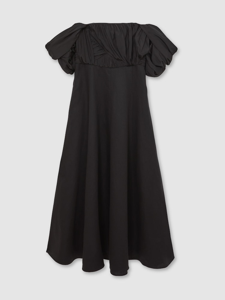 Reiss Black Frankie Bardot Sculpted Bodice Midi Dress With Linen - Image 2 of 5