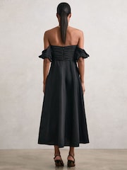 Reiss Black Frankie Bardot Sculpted Bodice Midi Dress With Linen - Image 4 of 5